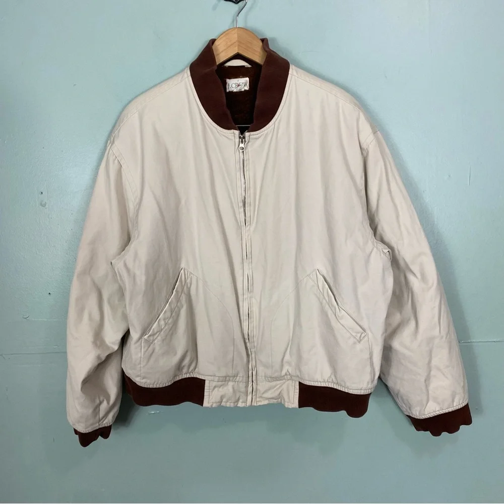 J Crew Bomber VTG Sherpa Lined Cream‎ Large Mens